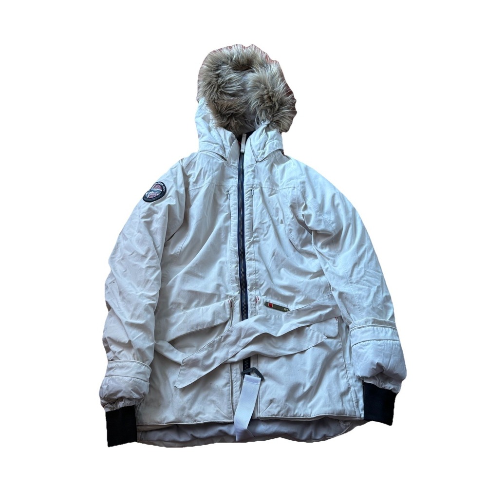 Helly Hansen Women's Ski Jacket Size Large White Red Fur Lined Hood